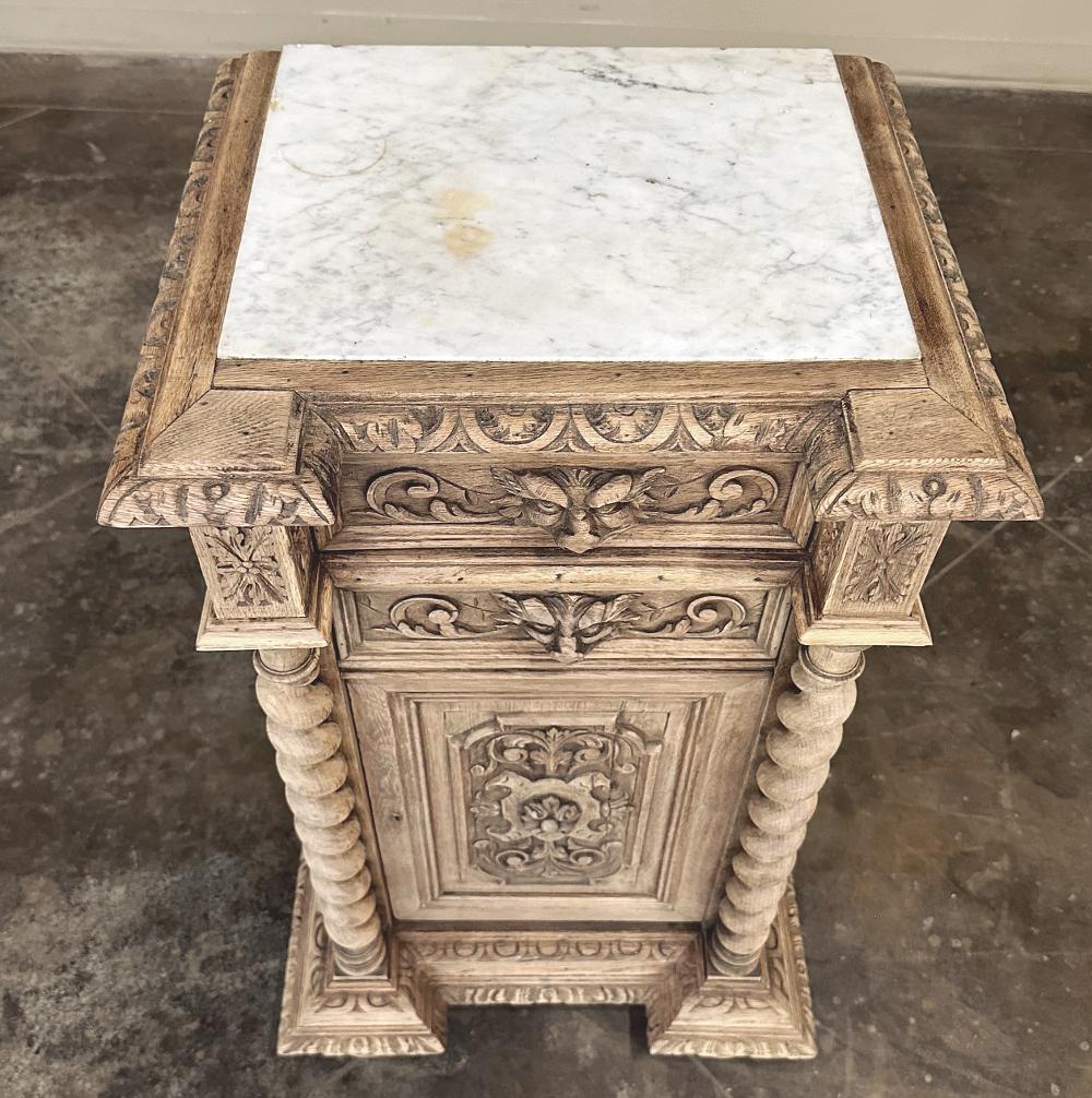 19th Century French Renaissance Barley Twist Nightstand with Carrara Marble 8