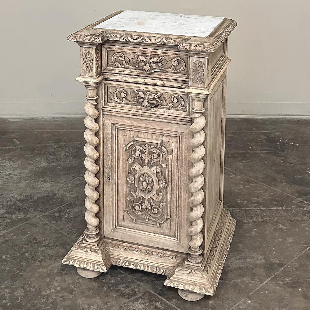 Renaissance Revival 19th Century French Renaissance Barley Twist Nightstand with Carrara Marble