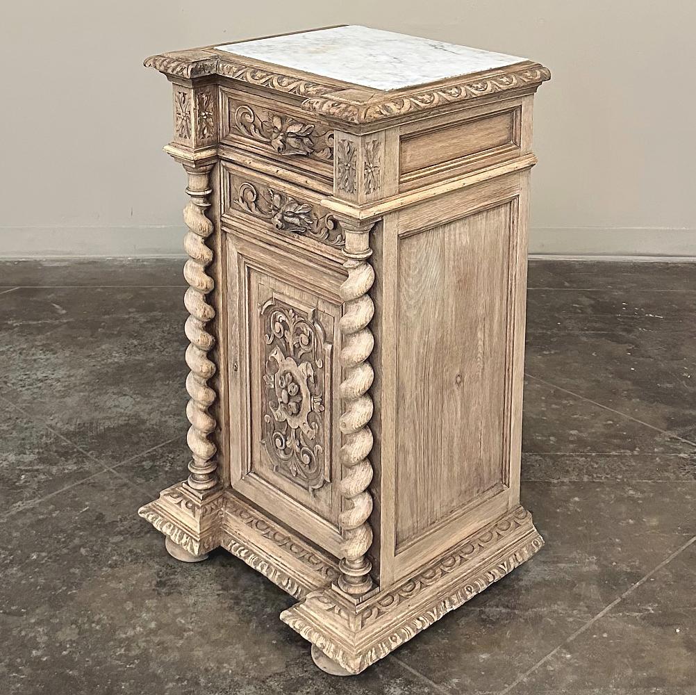 19th Century French Renaissance Barley Twist Nightstand with Carrara Marble In Good Condition In Dallas, TX