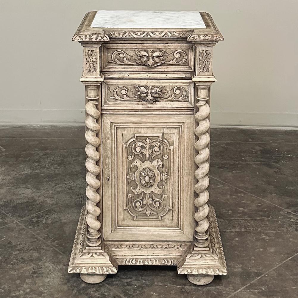 Late 19th Century 19th Century French Renaissance Barley Twist Nightstand with Carrara Marble