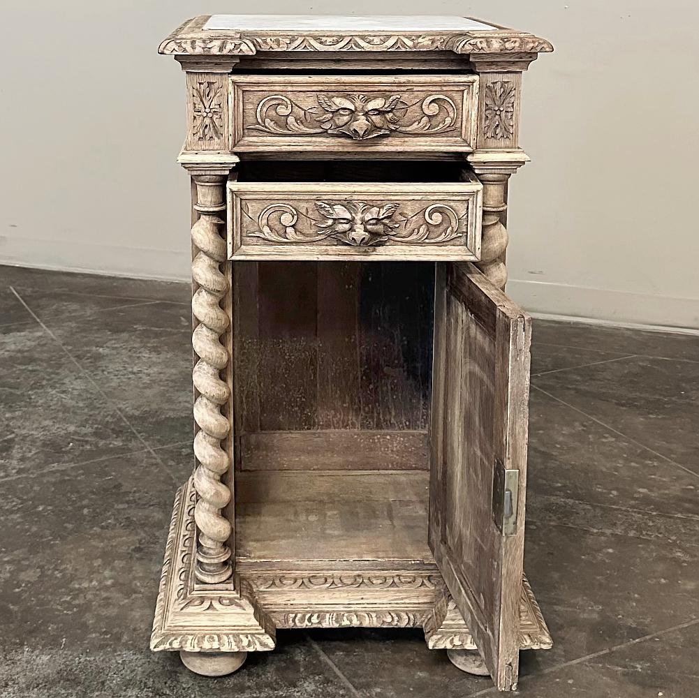 19th Century French Renaissance Barley Twist Nightstand with Carrara Marble 1