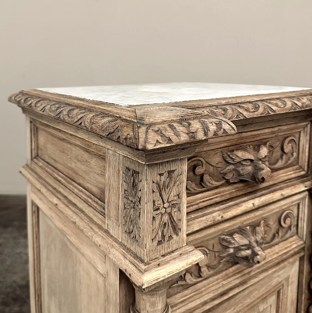 19th Century French Renaissance Barley Twist Nightstand with Carrara Marble 2
