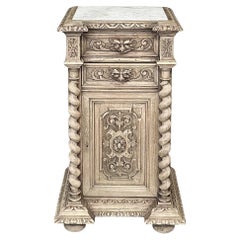 Antique 19th Century French Renaissance Barley Twist Nightstand with Carrara Marble