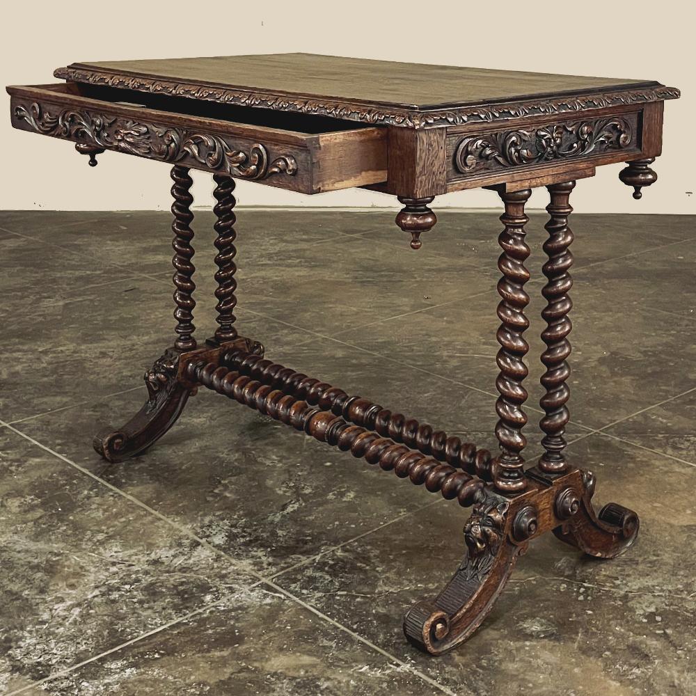 Hand-Carved 19th Century French Renaissance Barley Twist Writing Table For Sale