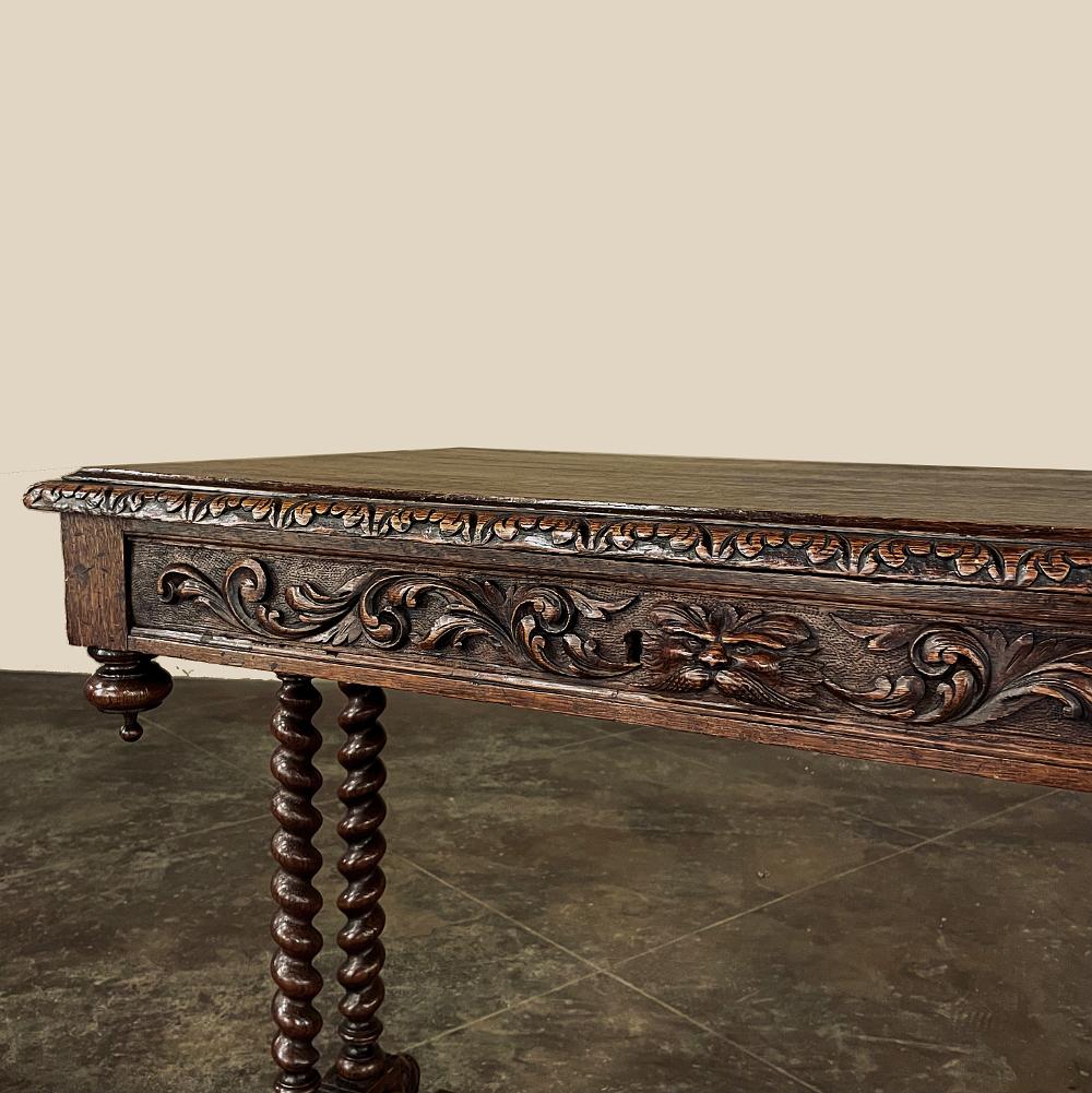 Oak 19th Century French Renaissance Barley Twist Writing Table For Sale