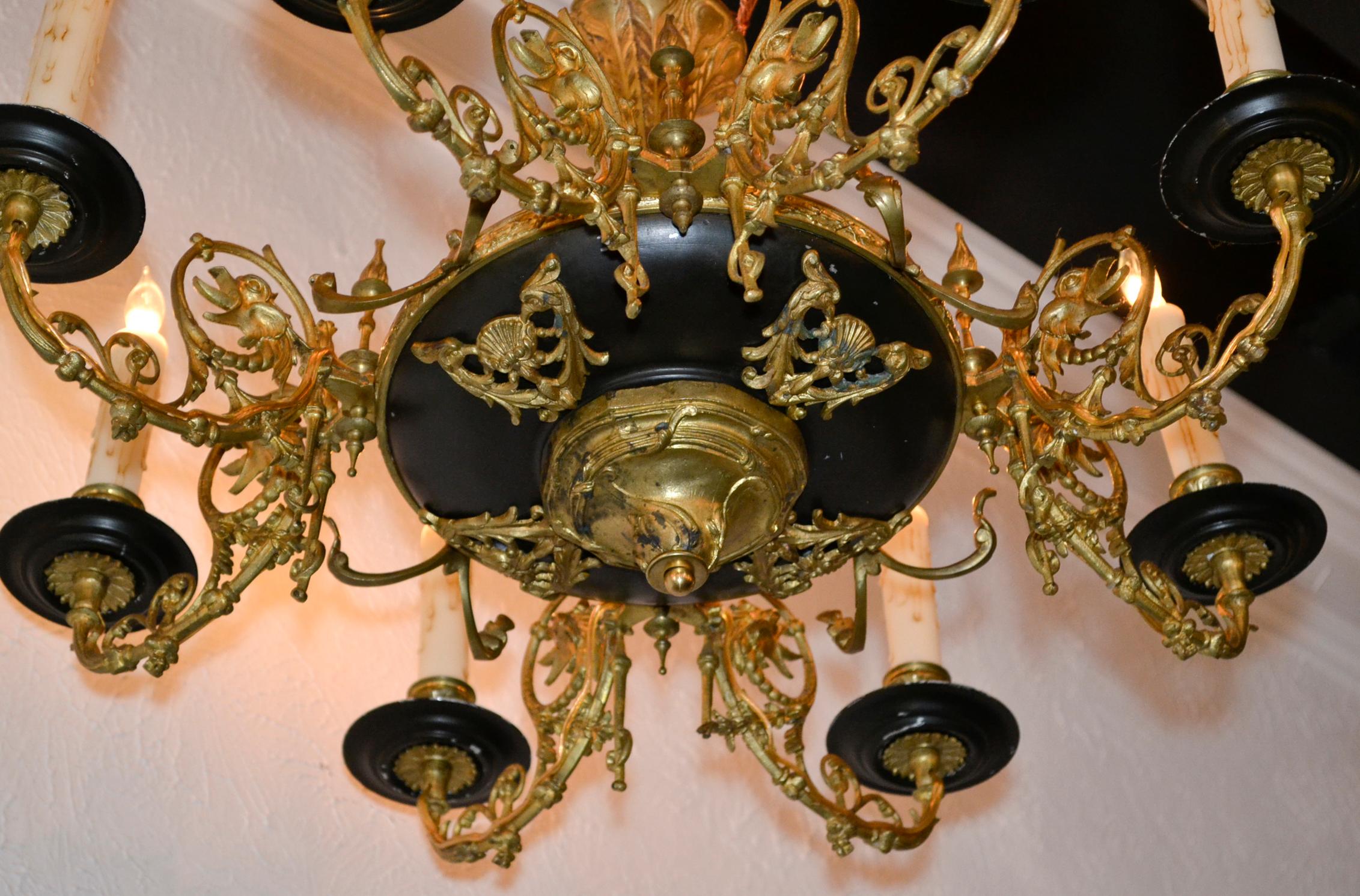 Great 19th century French Renaissance gilt bronze 8-light chandelier.