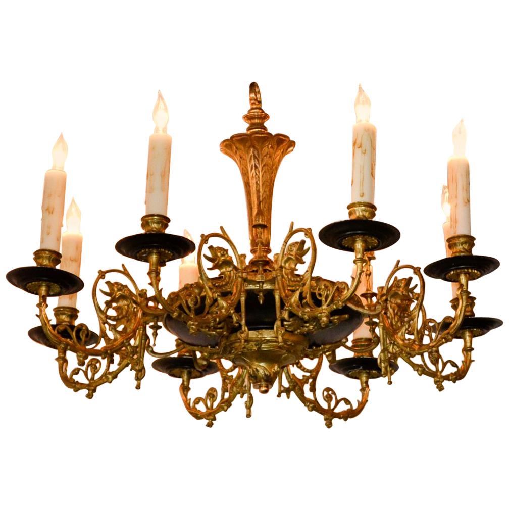 19th Century French Heavy Bronze Chandelier For Sale at 1stDibs