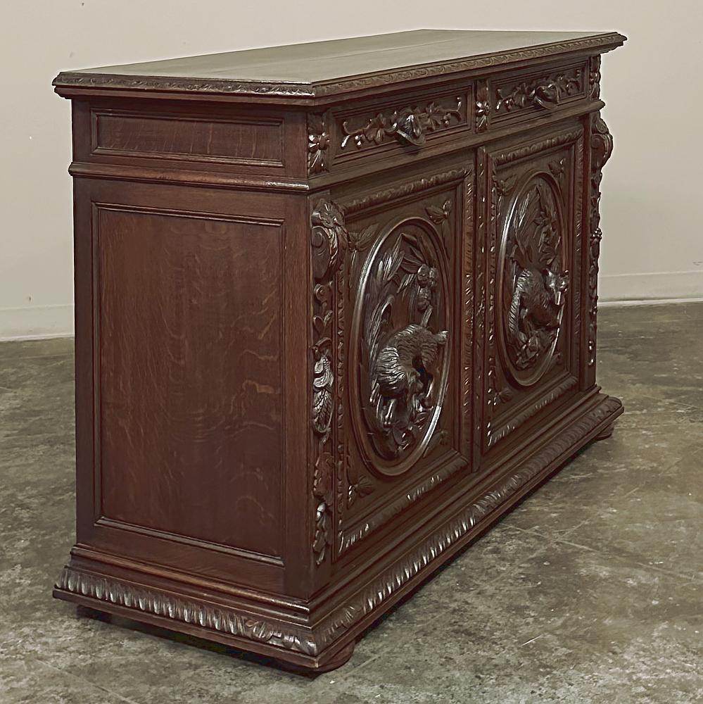 Hand-Carved 19th Century French Renaissance Buffet with Fox & Hound For Sale