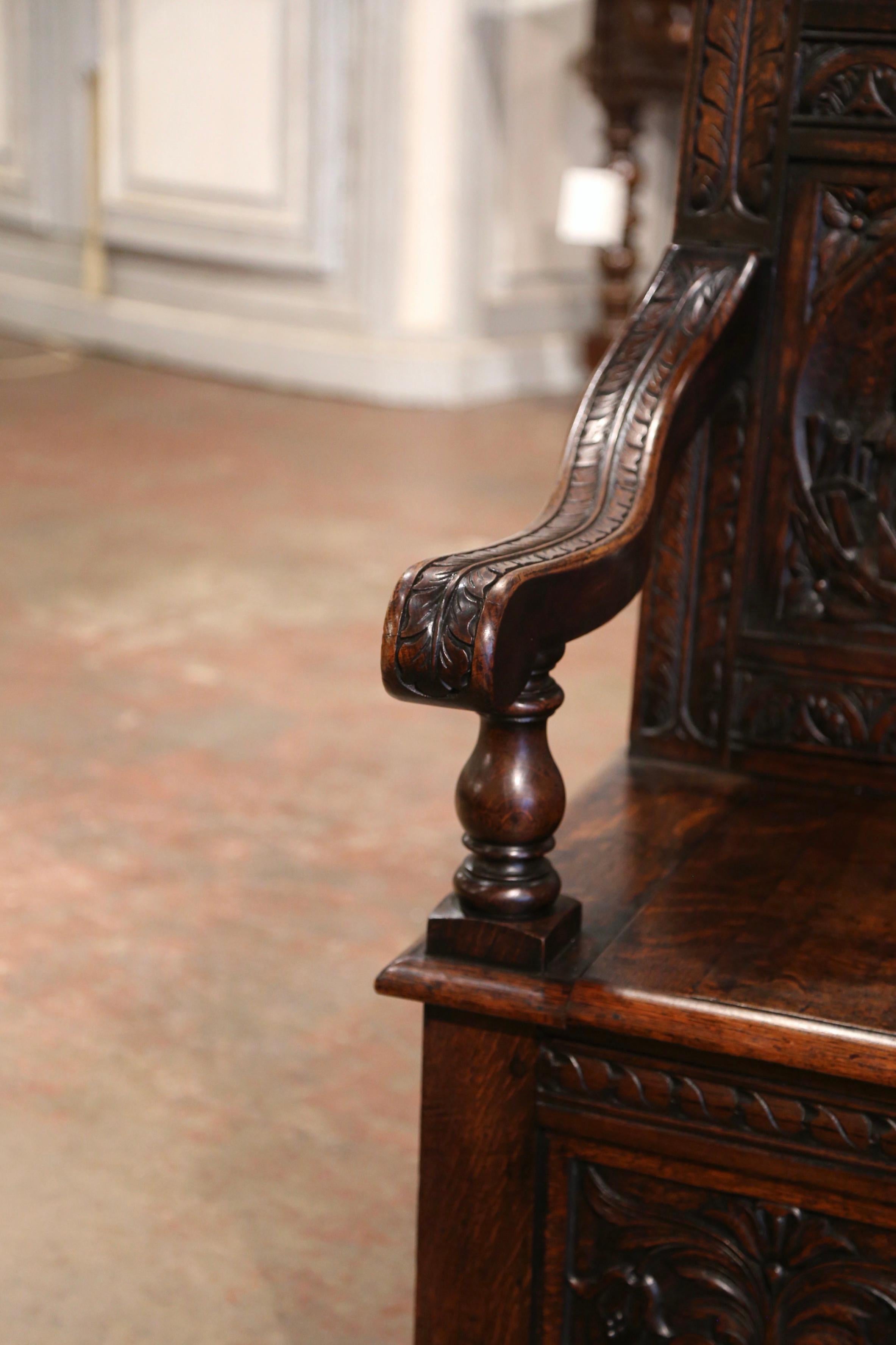 19th Century French Renaissance Carved Oak Bench with Figural Motifs For Sale 4