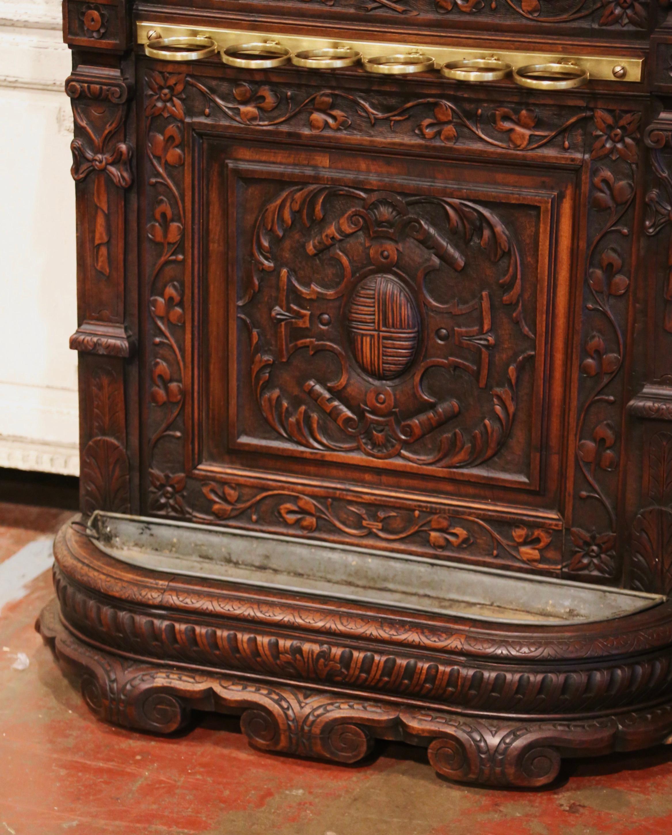 Hand-Carved 19th Century French Renaissance Carved Walnut Halltree with Dolphin-Form Hooks