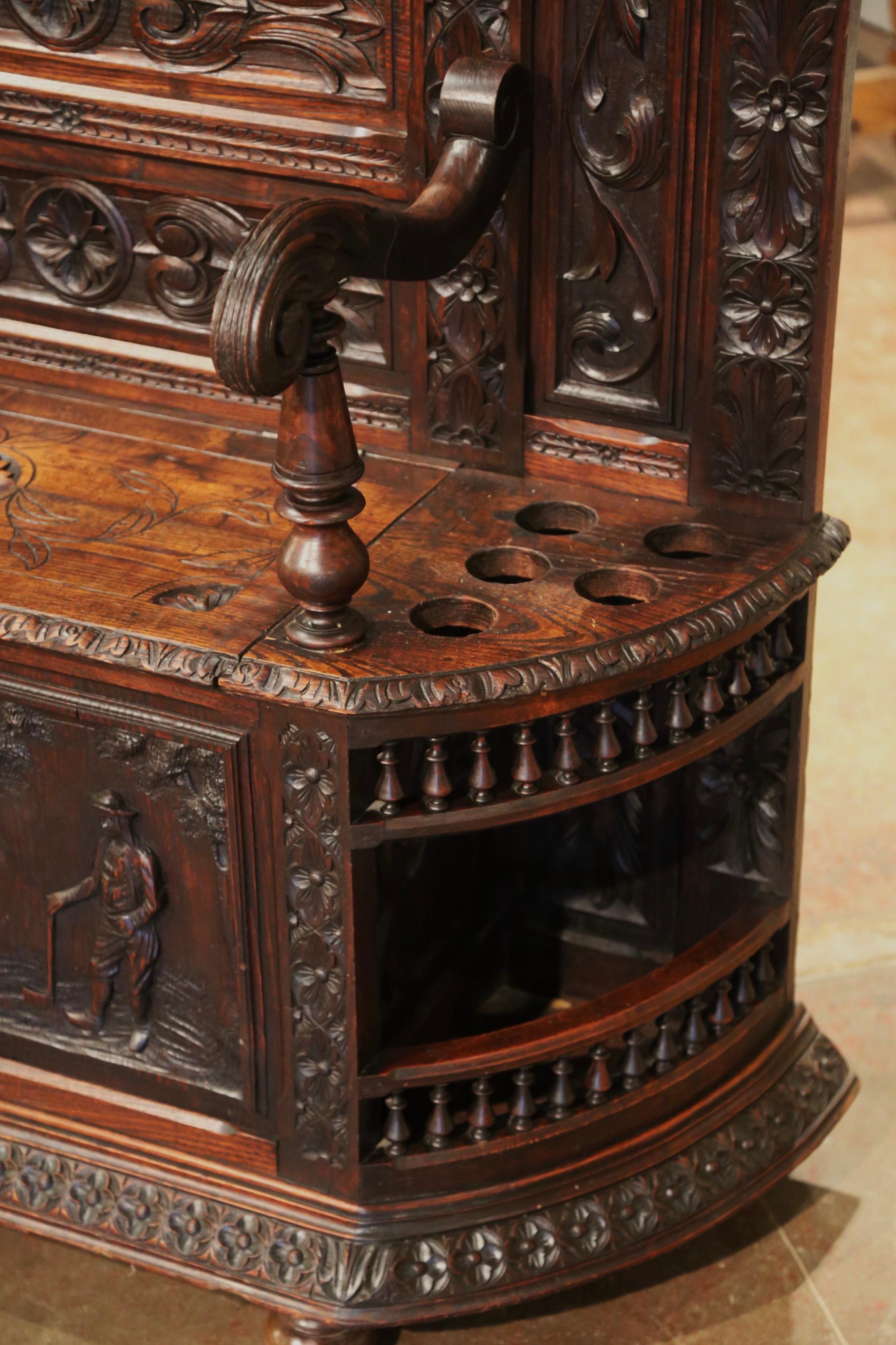19th Century French Renaissance Carved Walnut Halltree Bench and Umbrella Stand 4