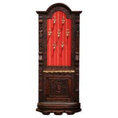 19th Century French Renaissance Carved Walnut Halltree with Dolphin-Form Hooks