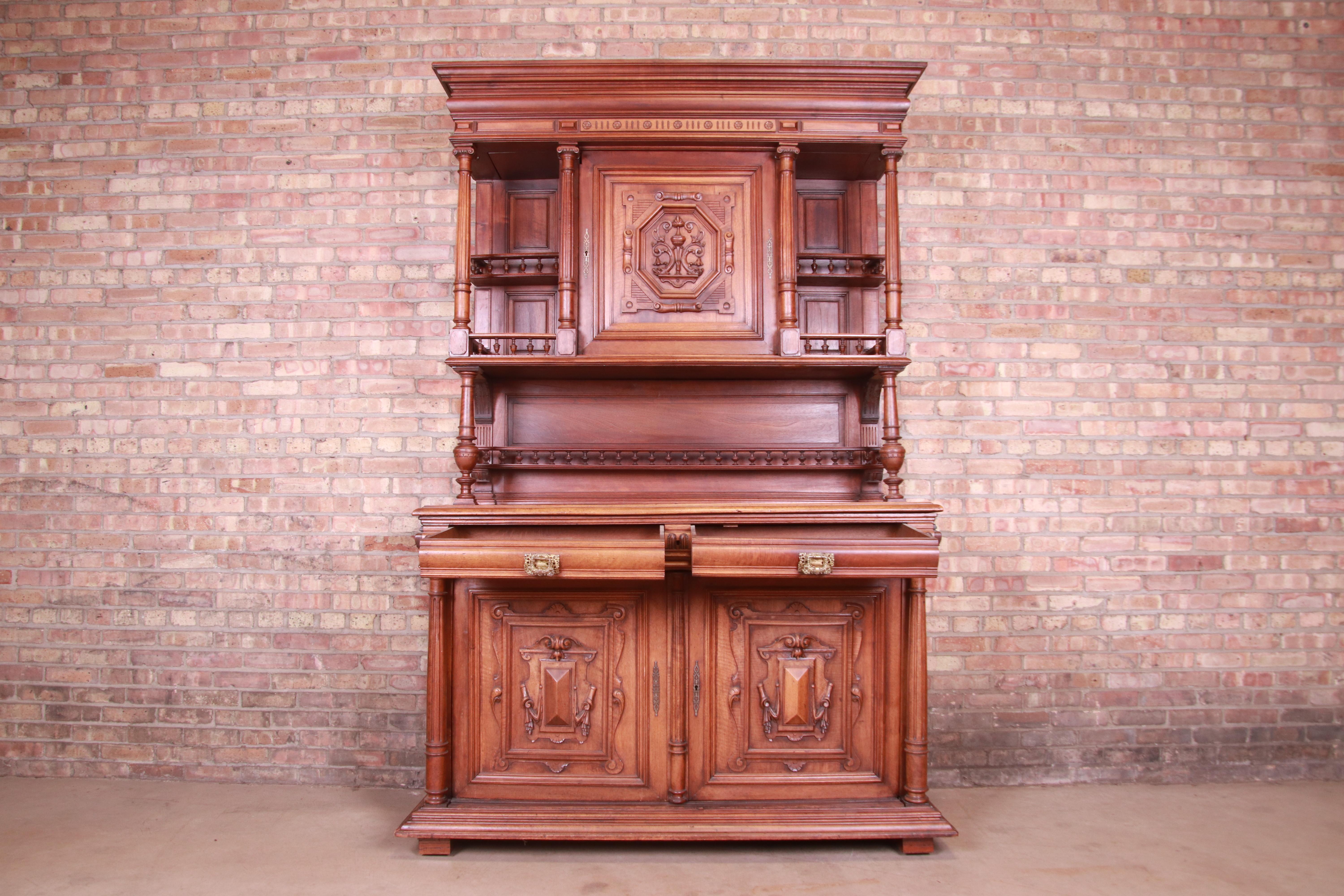 19th Century French Renaissance Carved Walnut Sideboard or Bar Cabinet 9