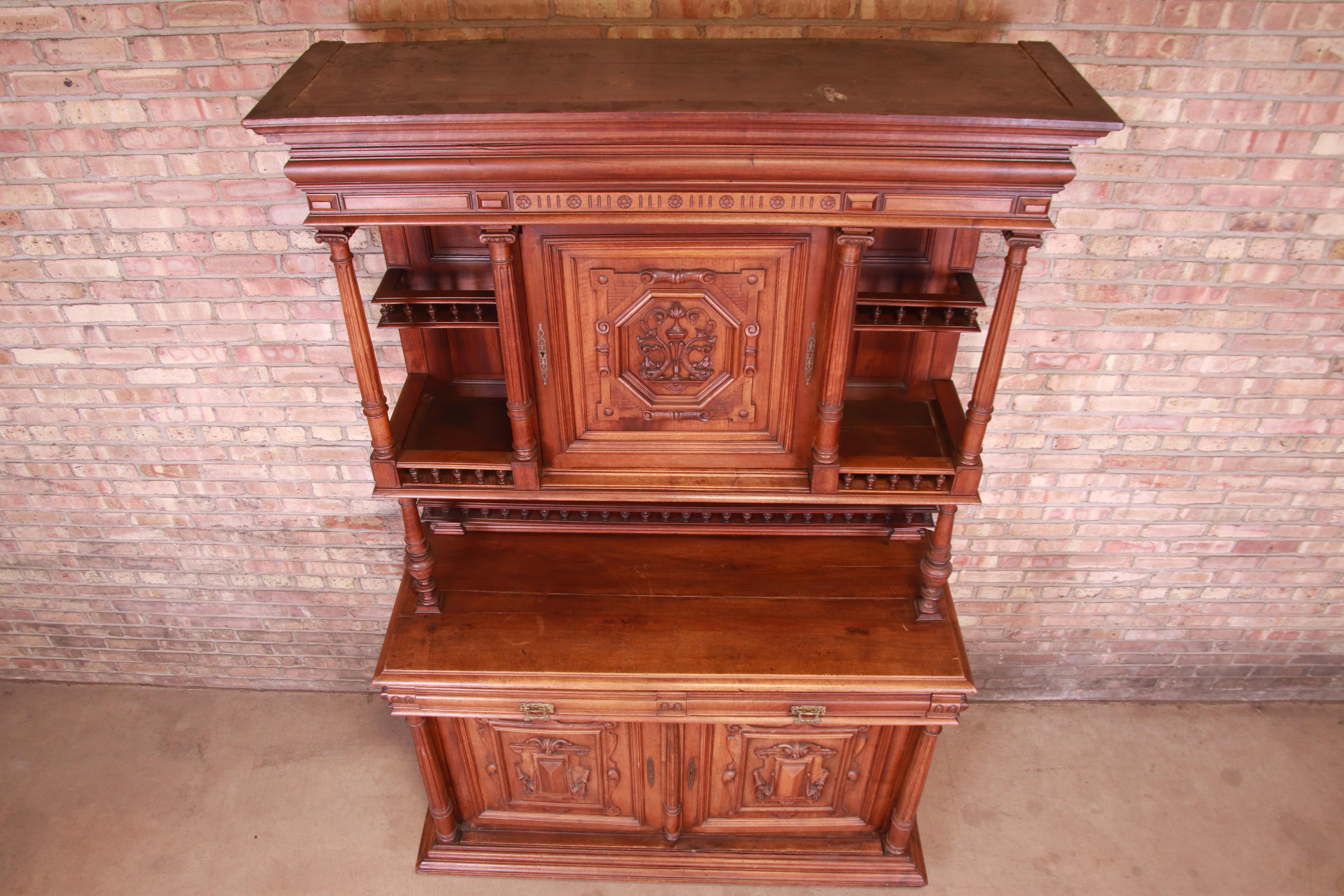 19th Century French Renaissance Carved Walnut Sideboard or Bar Cabinet 14