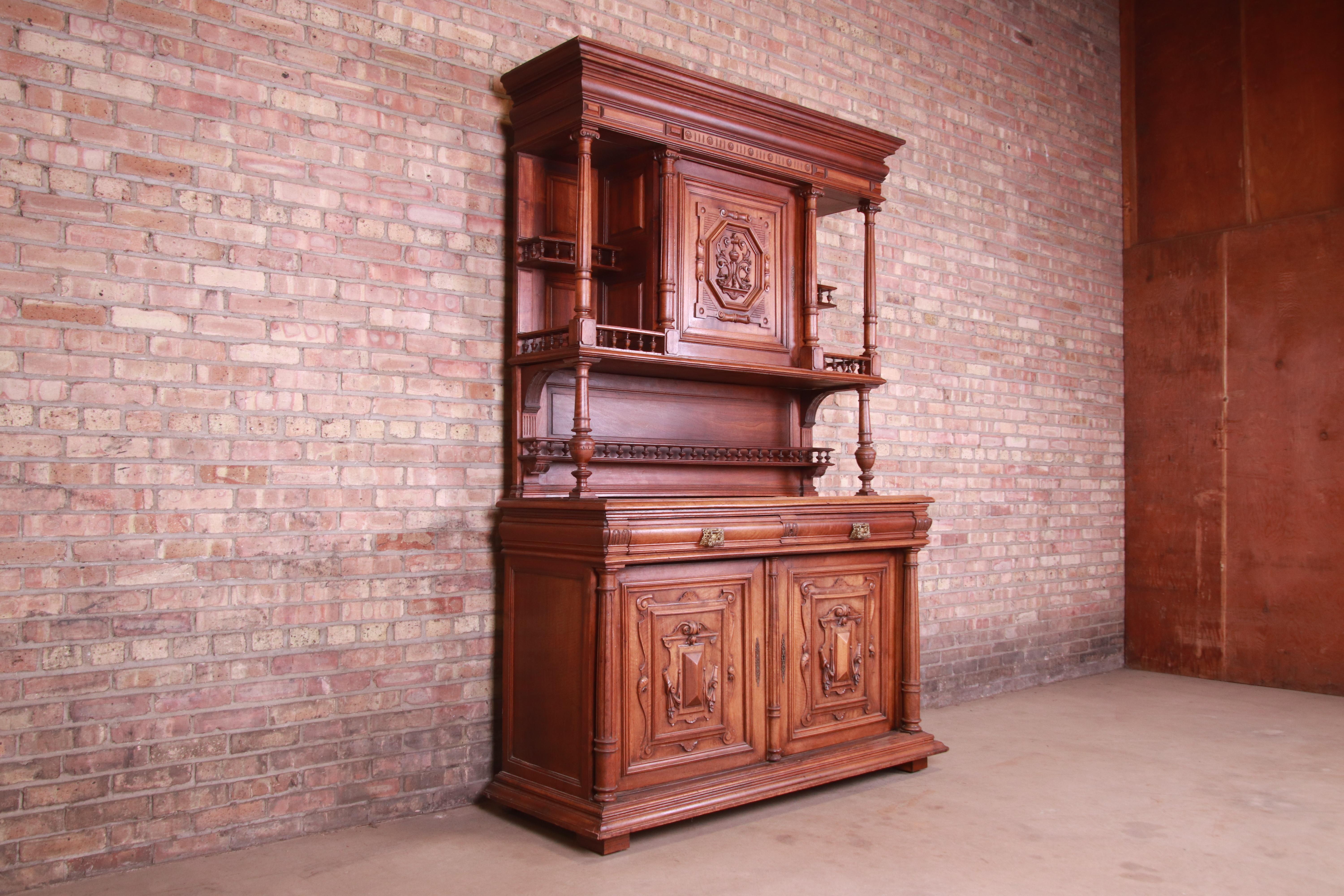 Renaissance Revival 19th Century French Renaissance Carved Walnut Sideboard or Bar Cabinet