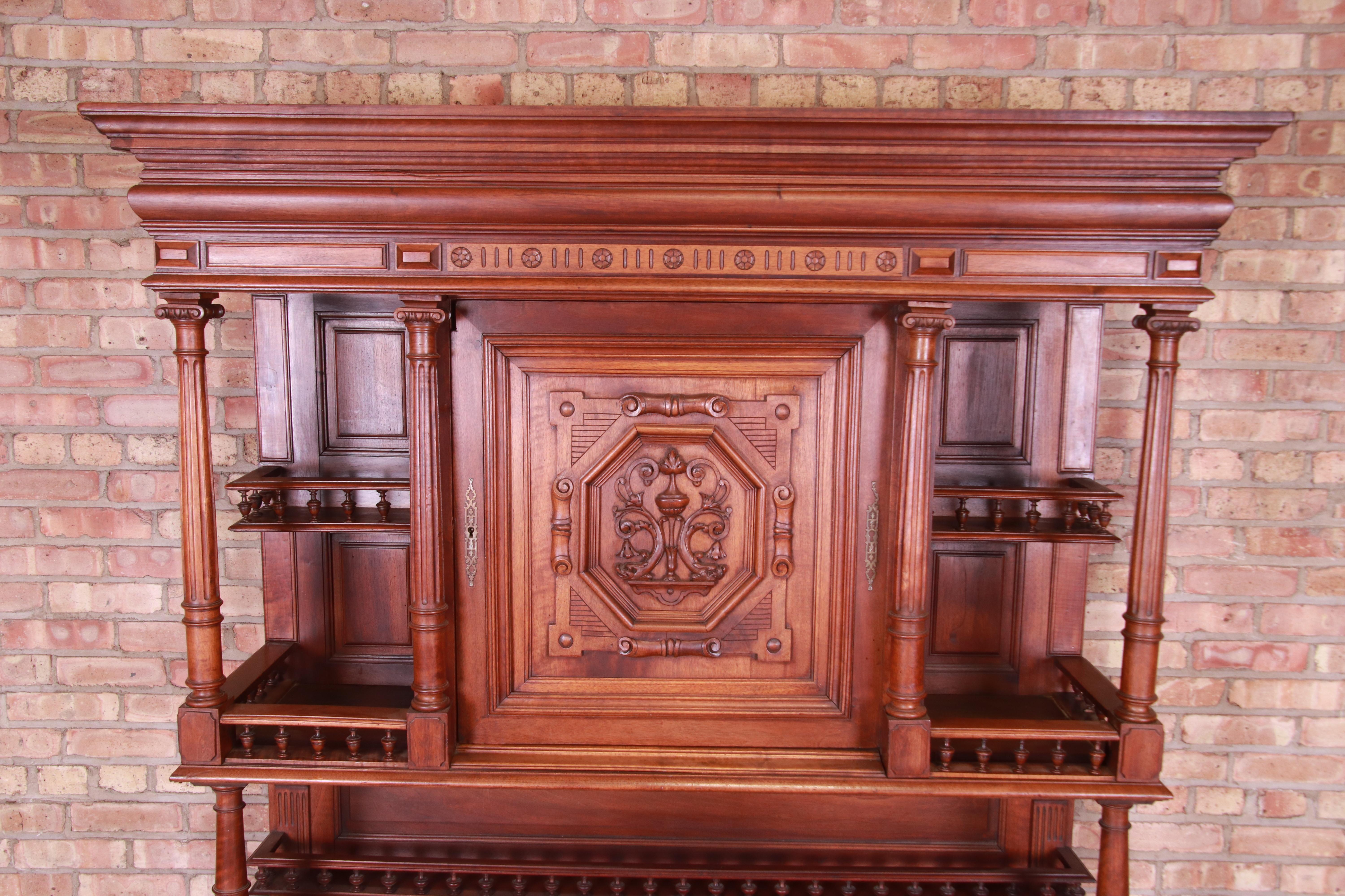 19th Century French Renaissance Carved Walnut Sideboard or Bar Cabinet In Good Condition In South Bend, IN