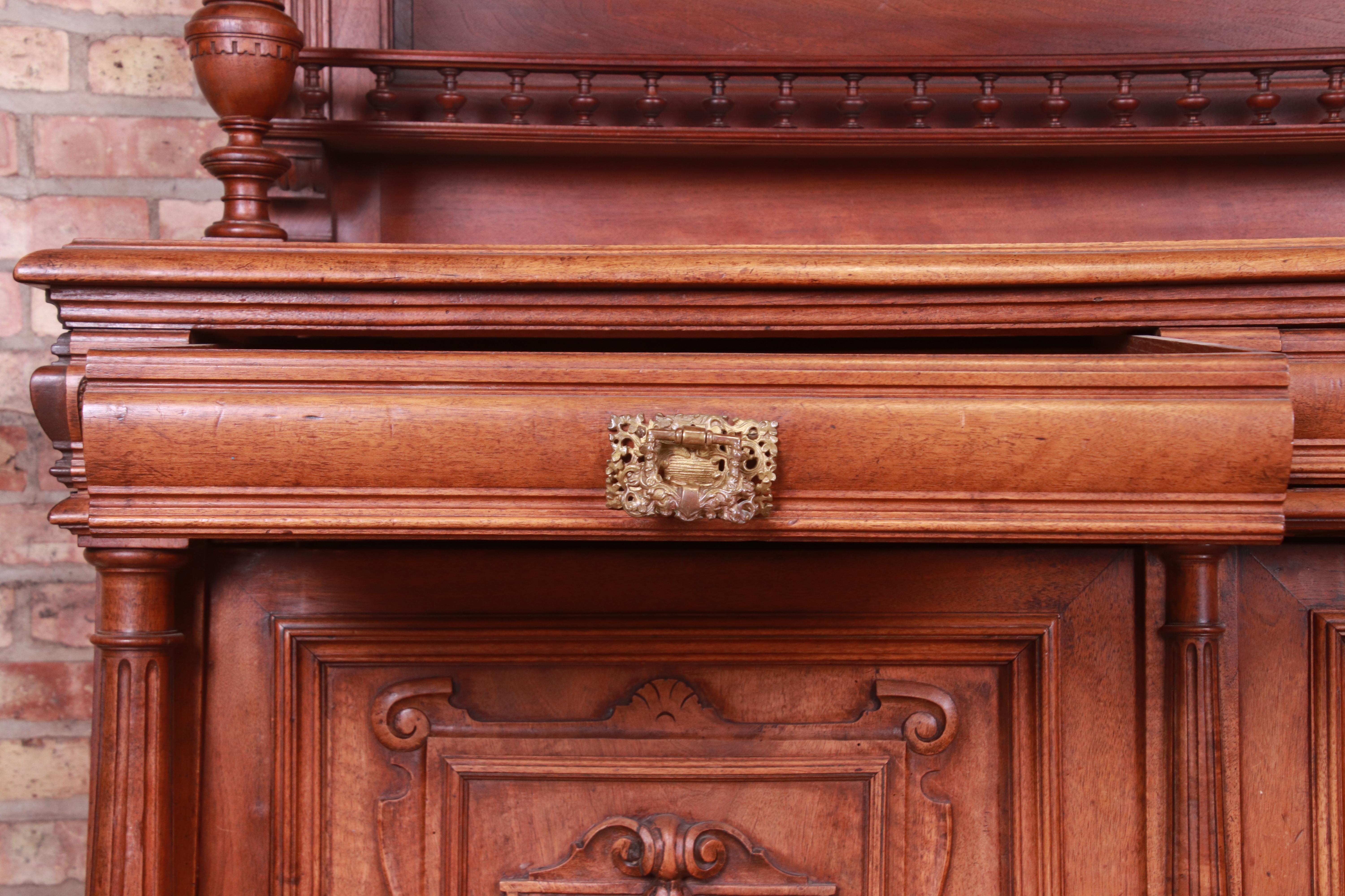 19th Century French Renaissance Carved Walnut Sideboard or Bar Cabinet 4