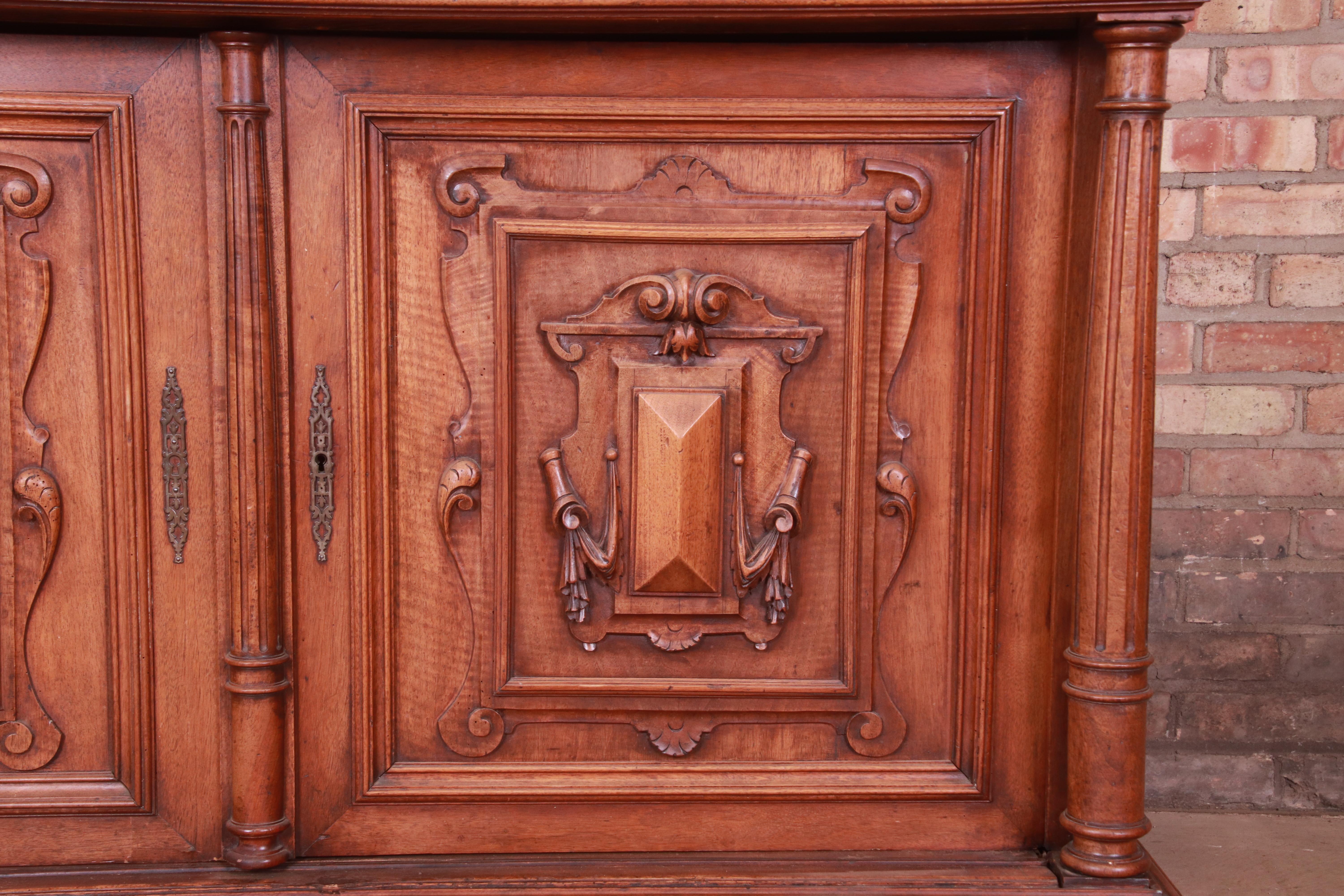 19th Century French Renaissance Carved Walnut Sideboard or Bar Cabinet 5