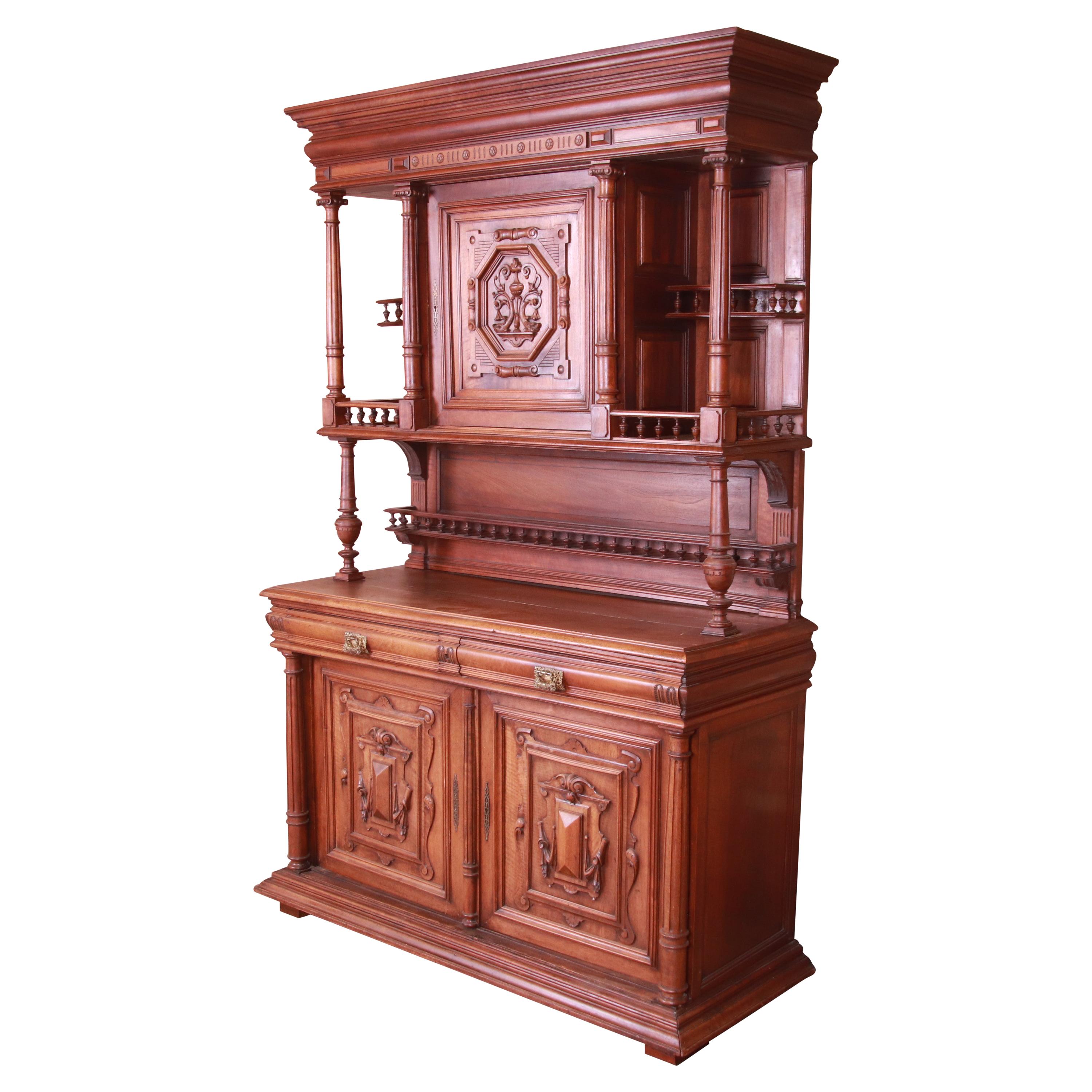 19th Century French Renaissance Carved Walnut Sideboard or Bar Cabinet