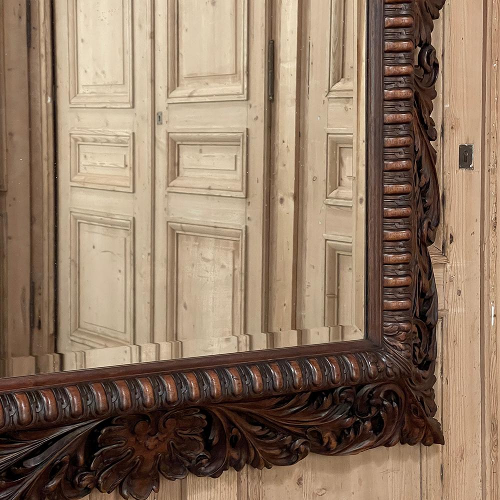 19th Century French Renaissance Carved Walnut Wall Mirror For Sale 5