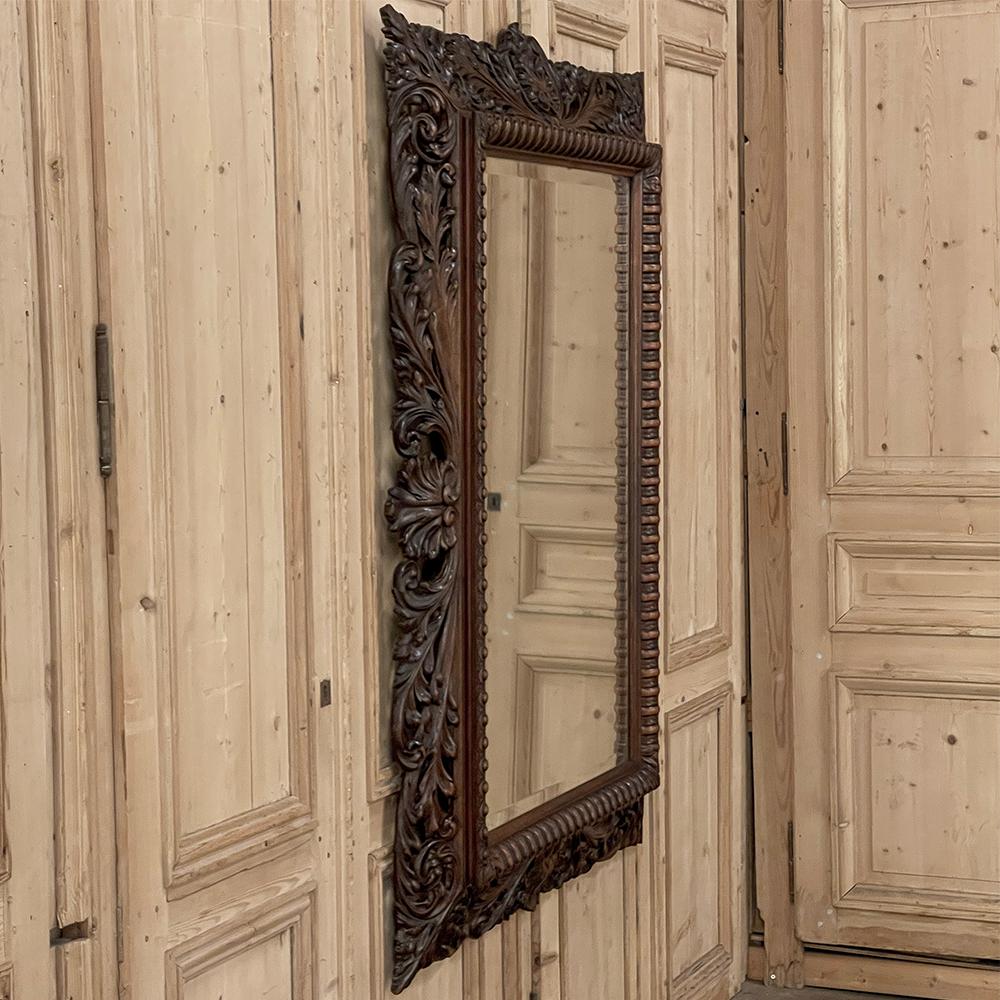 19th Century French Renaissance Carved Walnut Wall Mirror For Sale 6