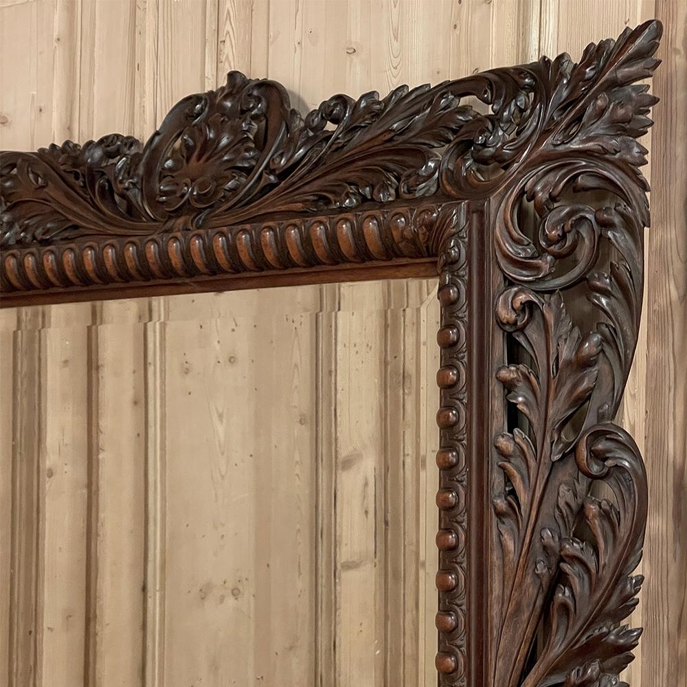 19th Century French Renaissance Carved Walnut Wall Mirror For Sale 8