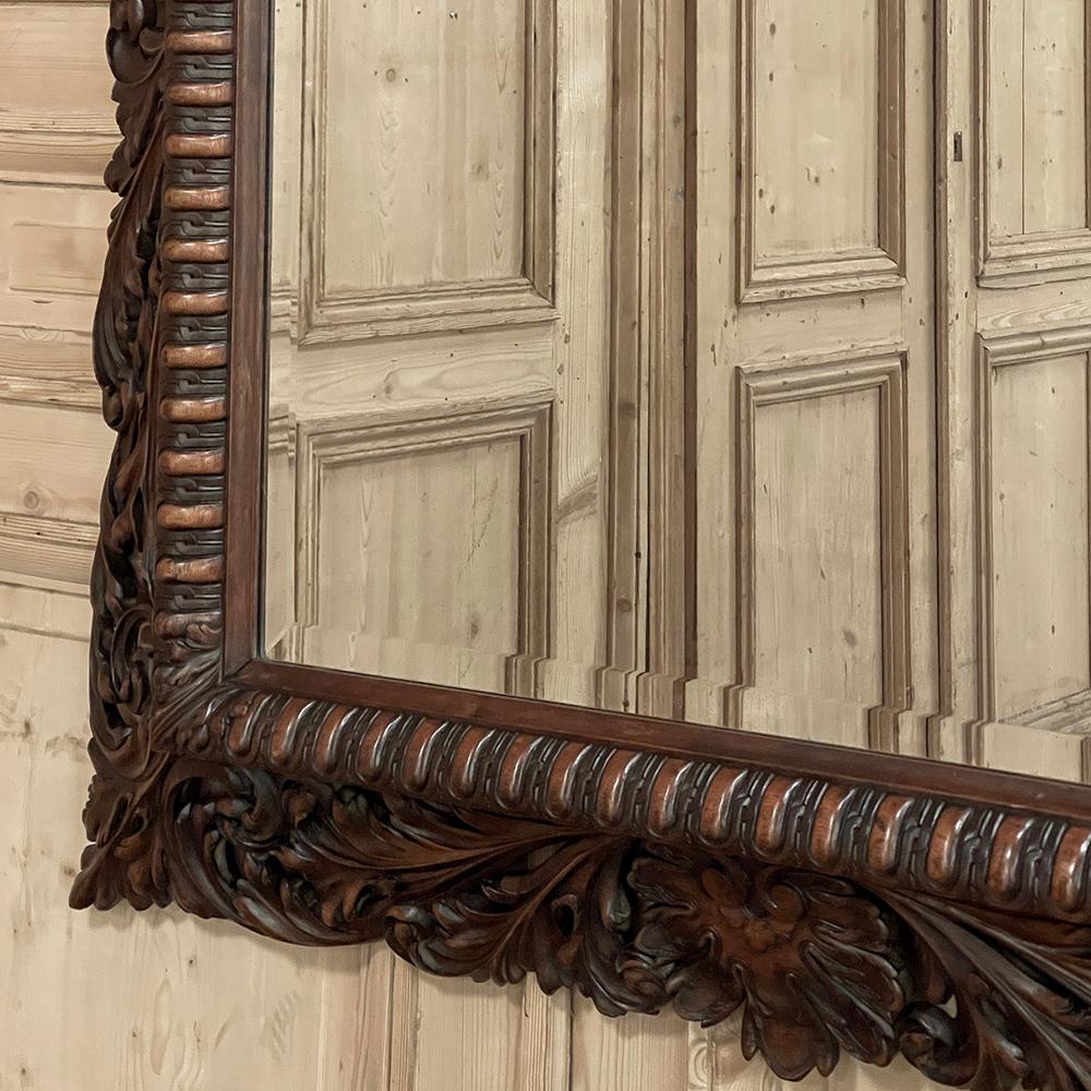 19th Century French Renaissance Carved Walnut Wall Mirror For Sale 12
