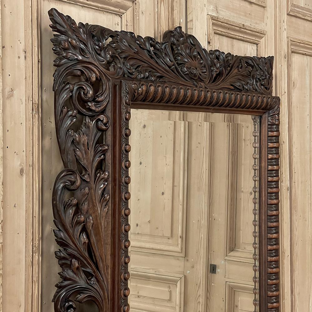 19th Century French Renaissance Carved Walnut Wall Mirror For Sale 13