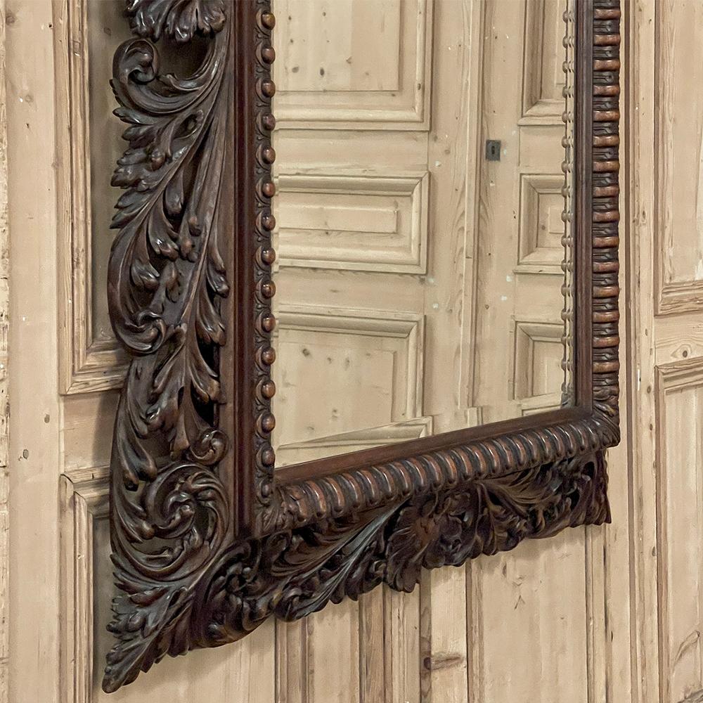 19th Century French Renaissance Carved Walnut Wall Mirror For Sale 14