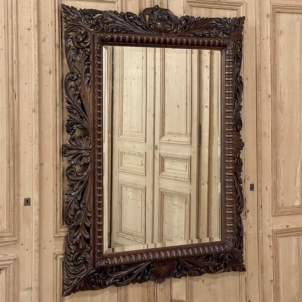 Renaissance Revival 19th Century French Renaissance Carved Walnut Wall Mirror For Sale