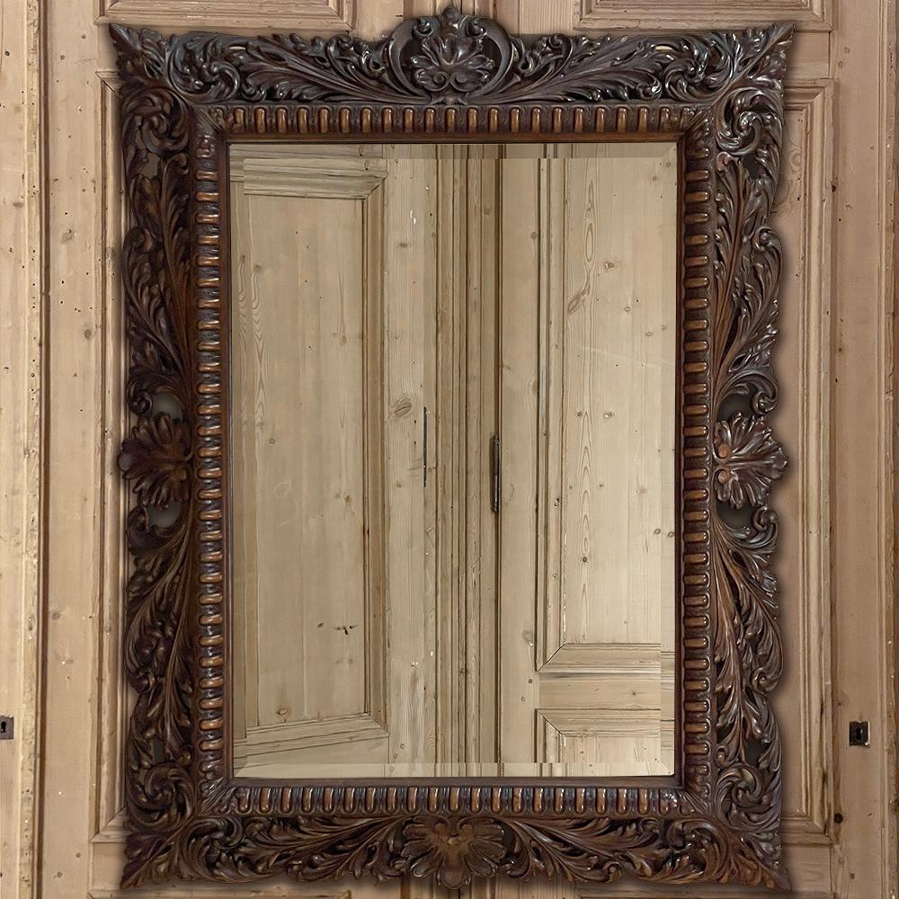19th Century French Renaissance Carved Walnut Wall Mirror In Good Condition For Sale In Dallas, TX