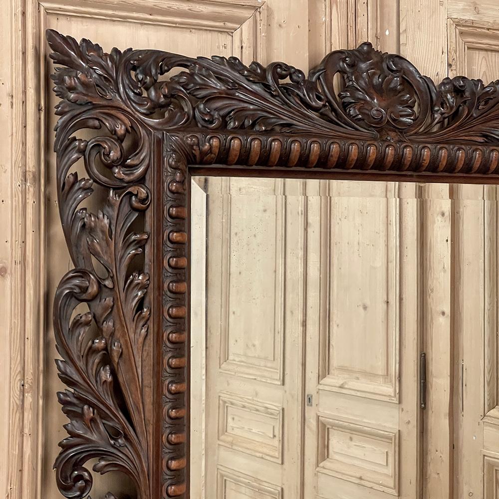 19th Century French Renaissance Carved Walnut Wall Mirror For Sale 1