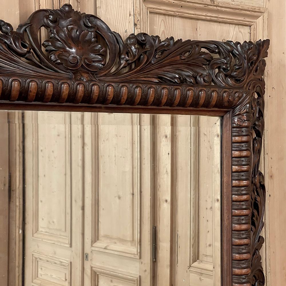 19th Century French Renaissance Carved Walnut Wall Mirror For Sale 2