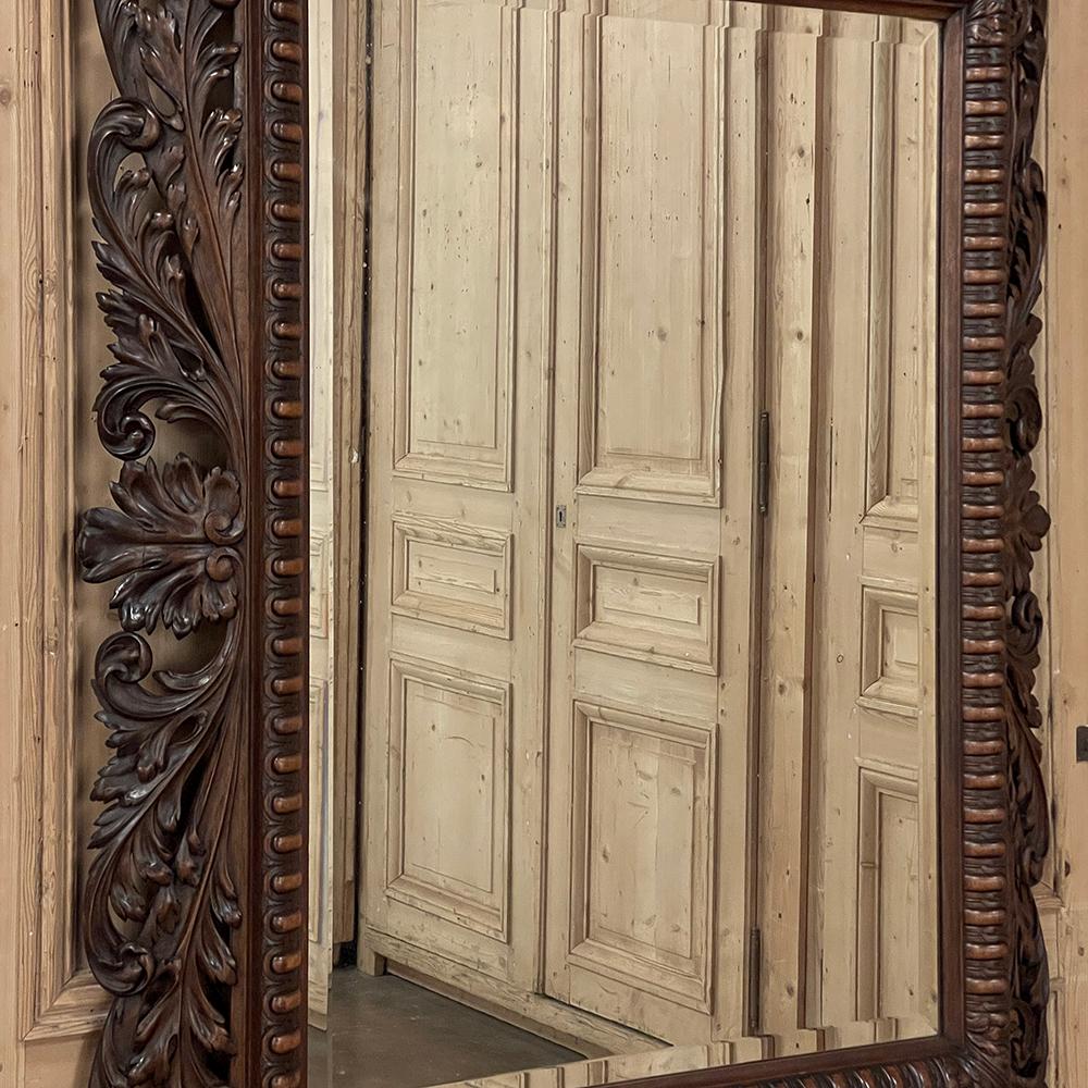 19th Century French Renaissance Carved Walnut Wall Mirror For Sale 3