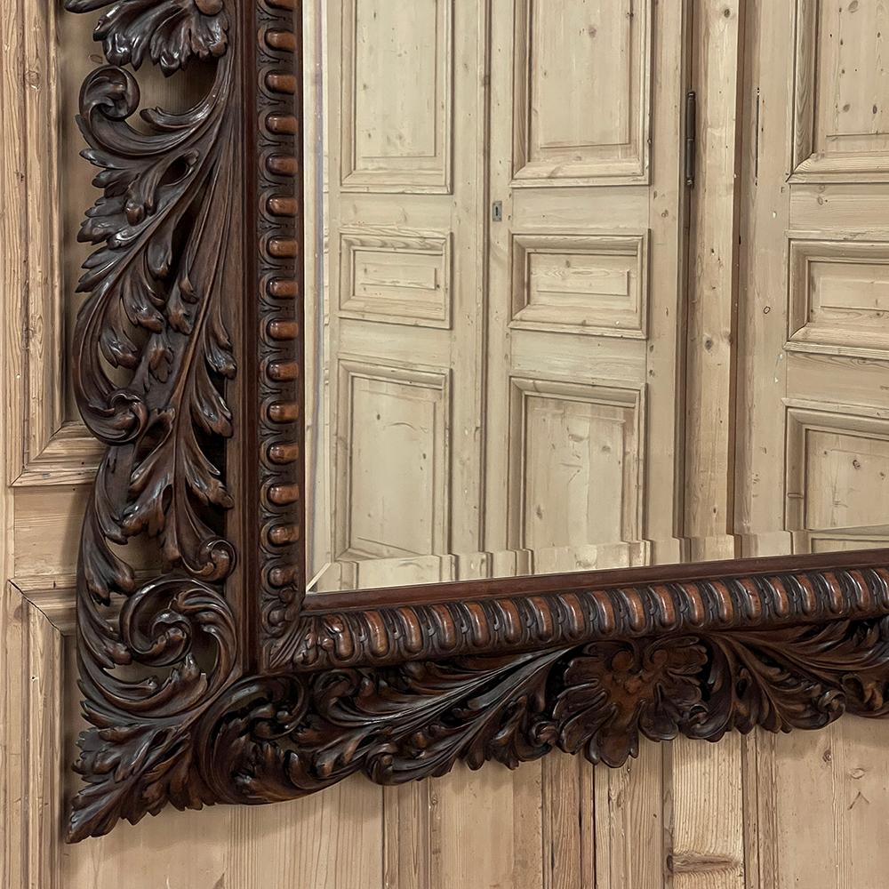 19th Century French Renaissance Carved Walnut Wall Mirror For Sale 4