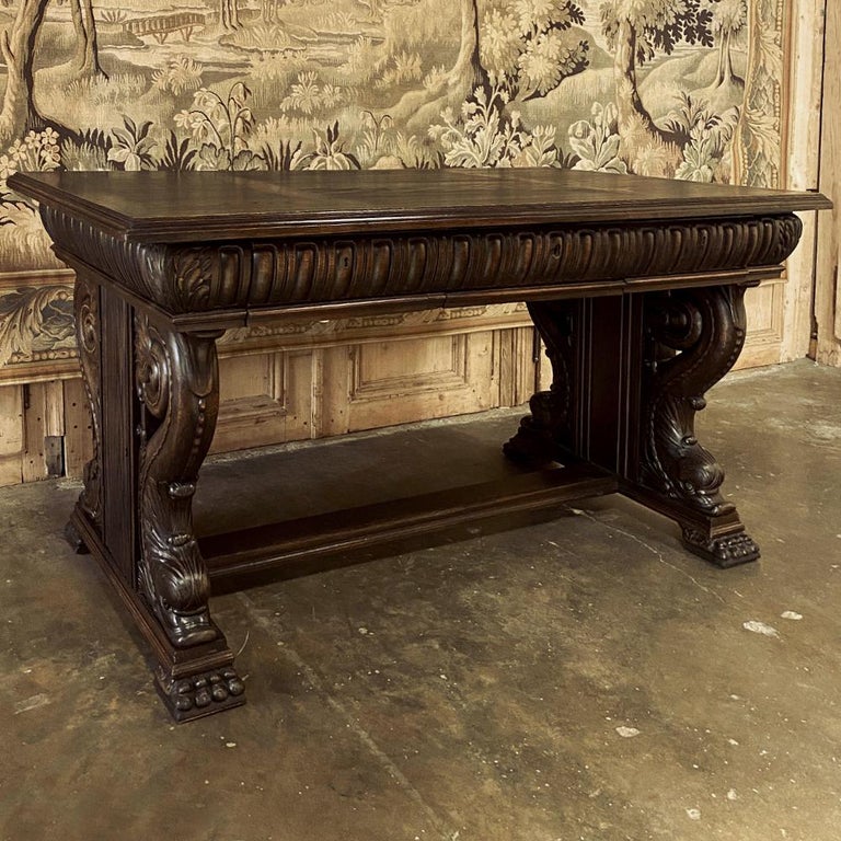 19th Century French Renaissance Desk with Dolphins In Good Condition For Sale In Dallas, TX