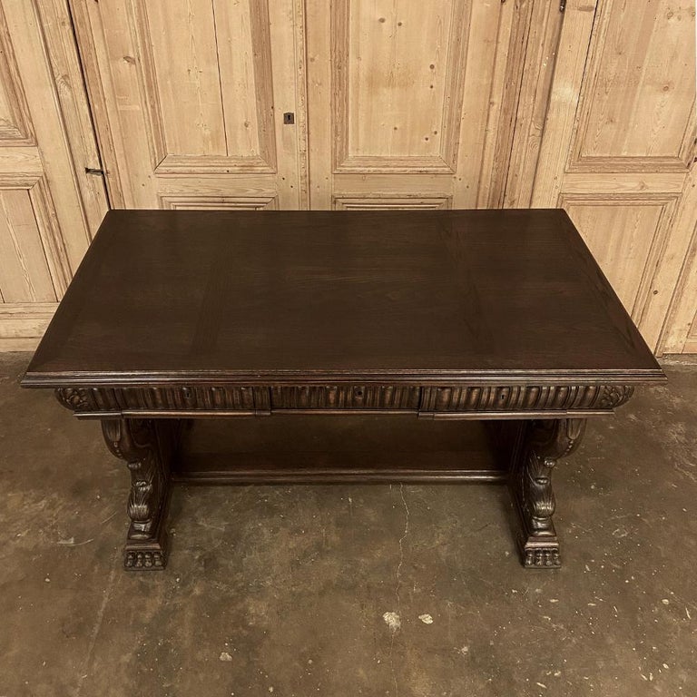 Oak 19th Century French Renaissance Desk with Dolphins For Sale