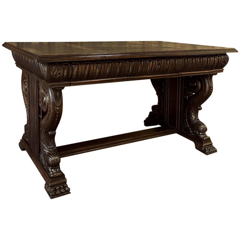 19th Century French Renaissance Desk with Dolphins For Sale