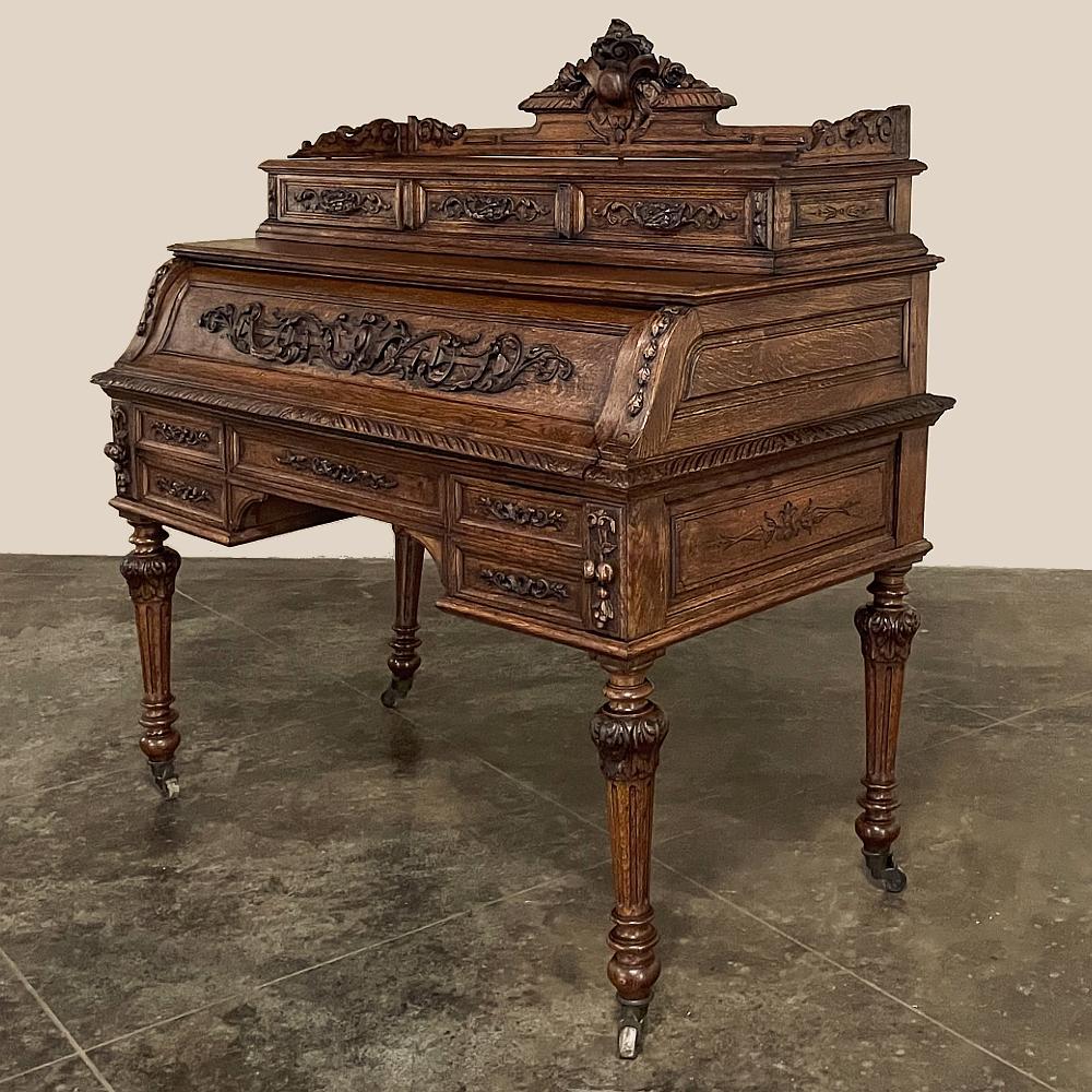 19th Century French Renaissance Drop Front Secretary, Wall Desk For ...