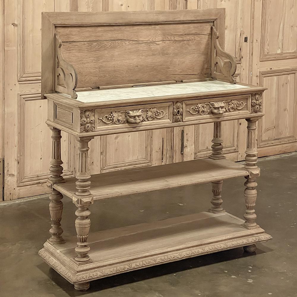 19th Century French Renaissance Flip-Top Dessert Buffet in Stripped Oak In Good Condition For Sale In Dallas, TX