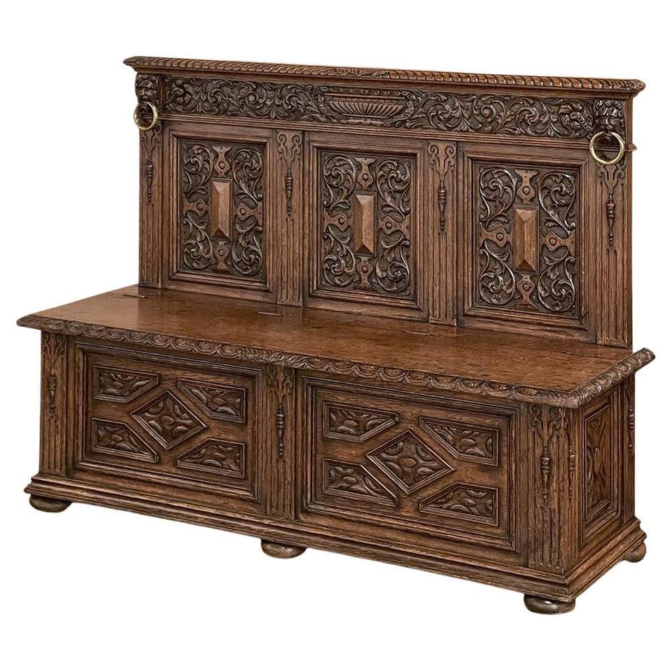 Goth Bench 19th Century French Gothic Hall Bench, Caquetoire For Sale at 1stDibs