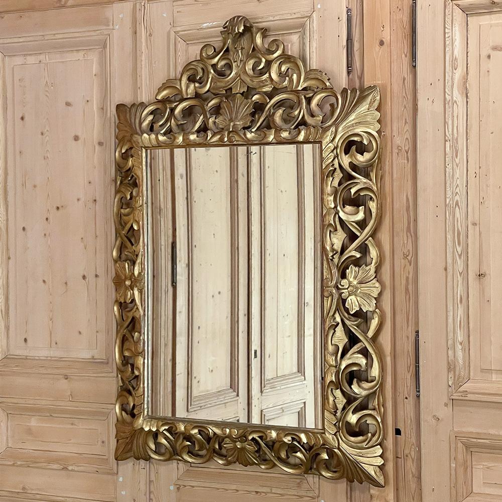 Renaissance Revival 19th Century French Renaissance Hand-Carved Giltwood Mirror For Sale