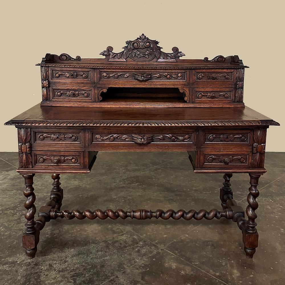 Oak 19th Century French Renaissance Hand-Carved Wall Desk For Sale