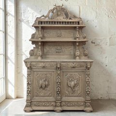 Buffet da caccia in stile rinascimentale francese del XIX secolo in rovere sverniciato