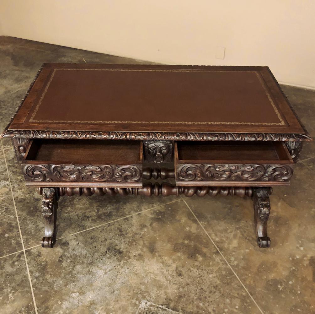 19th Century French Renaissance Leather Top Writing Table For Sale 5