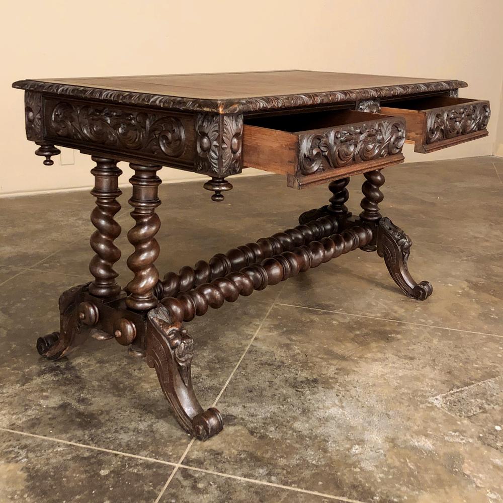 19th Century French Renaissance Leather Top Writing Table For Sale 6