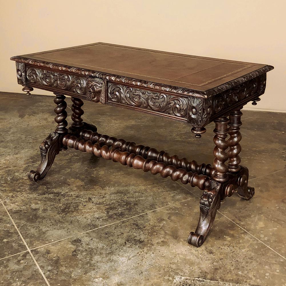 19th Century French Renaissance Leather Top Writing Table For Sale 7