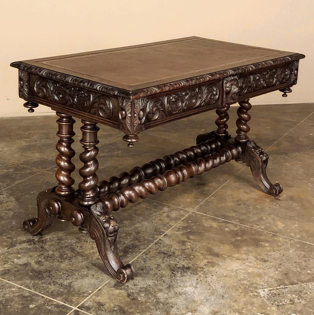 Renaissance Revival 19th Century French Renaissance Leather Top Writing Table For Sale