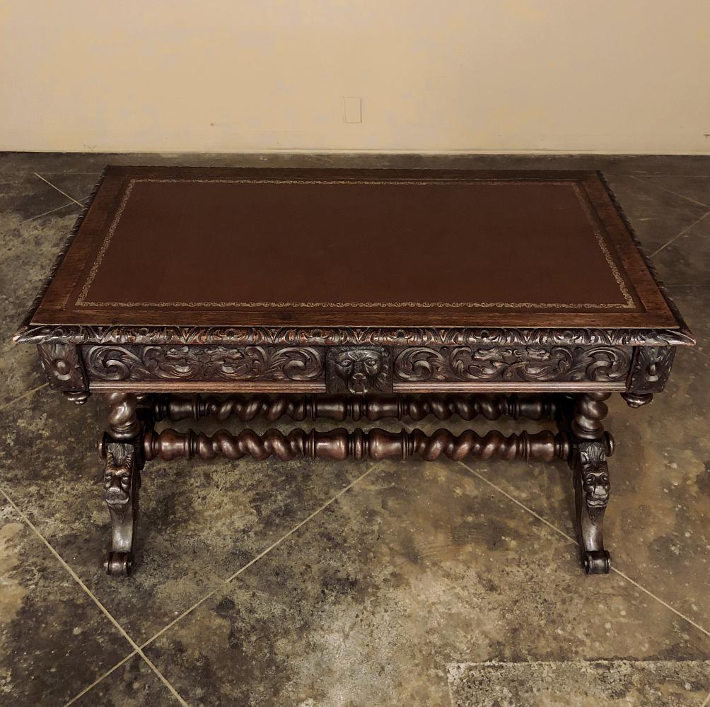 19th Century French Renaissance Leather Top Writing Table In Good Condition For Sale In Dallas, TX