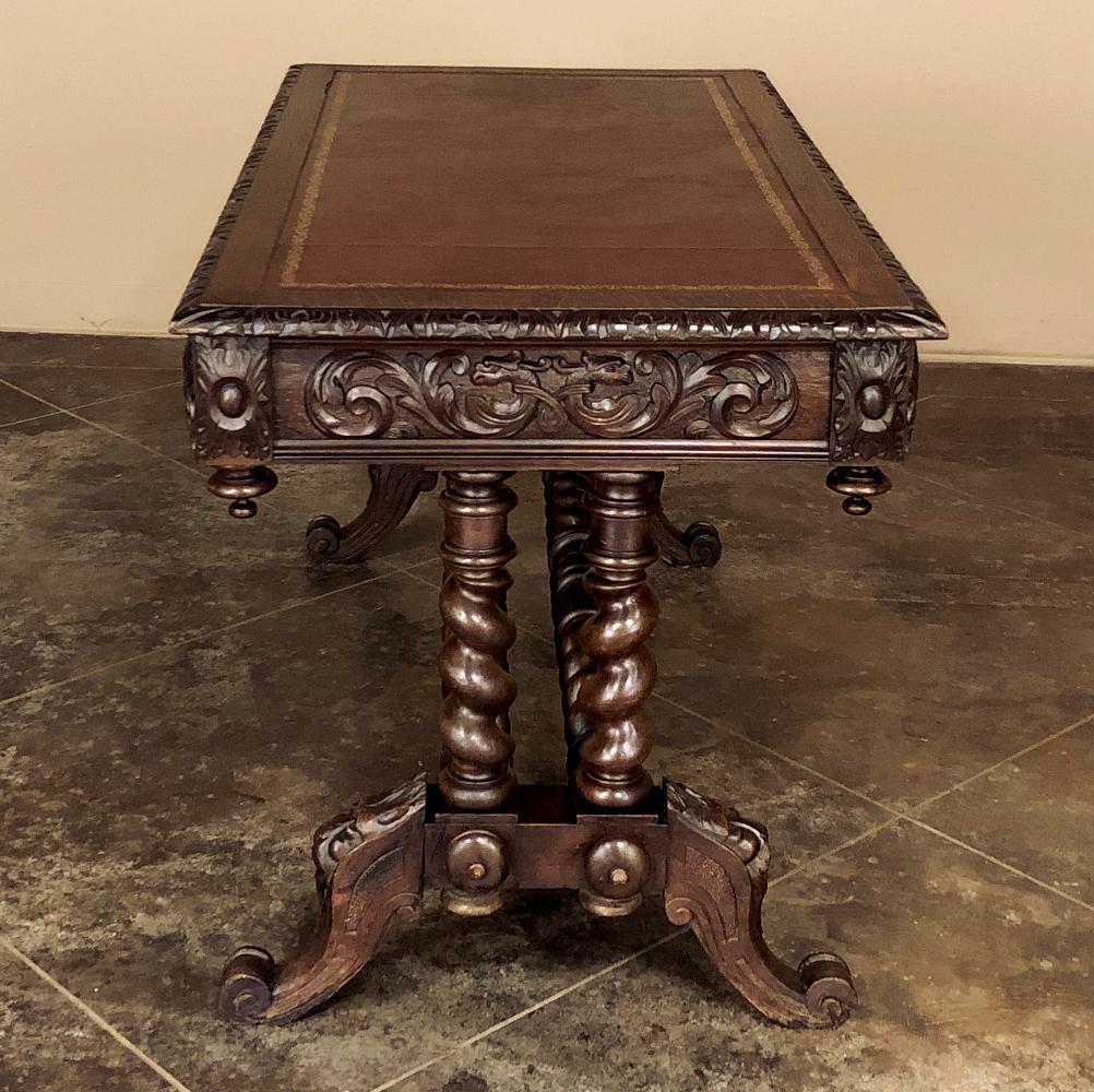 Late 19th Century 19th Century French Renaissance Leather Top Writing Table For Sale